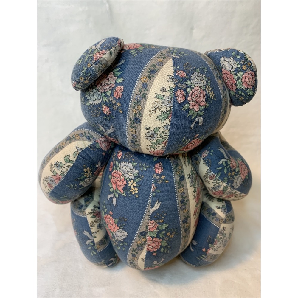Vintage Patchwork Teddy Bear Stuffed Plush Floral Jointed Poseable Quilt Button‎ - Picture 9 of 12
